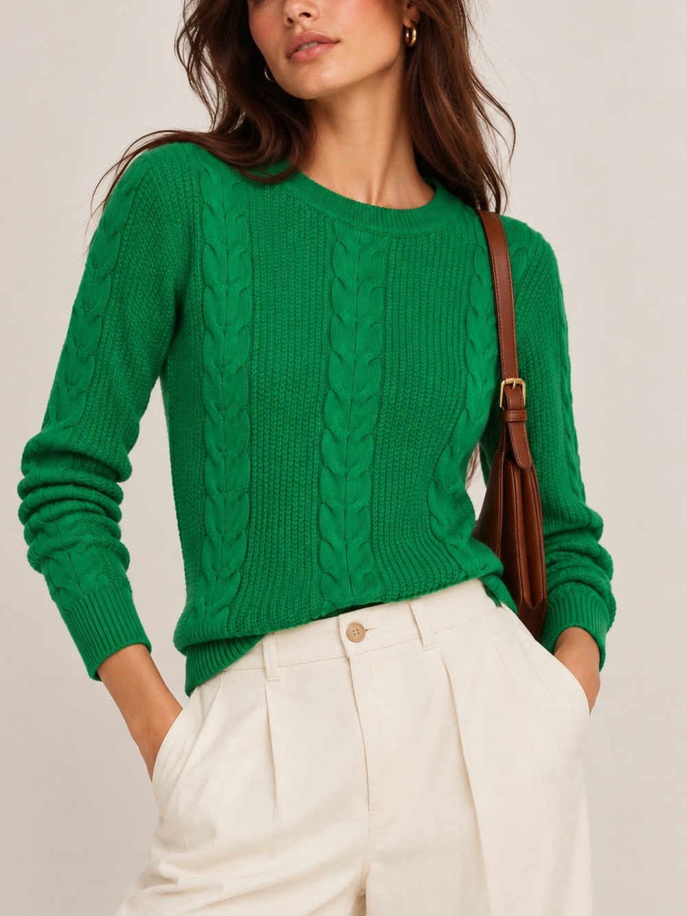 Tahari Kelly Green Cable Knit Sweater